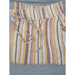 Naturals D & Co Linen Flax Striped Pants Wide Leg Drawstring 1X TALL Beach Boho